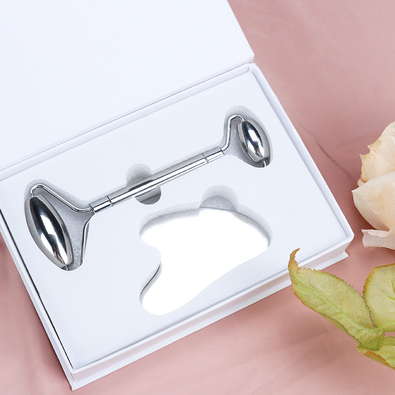 304 stainless steel roller massager, metal facial scraping board, heart-shaped facial double-ended lifting beauty stick