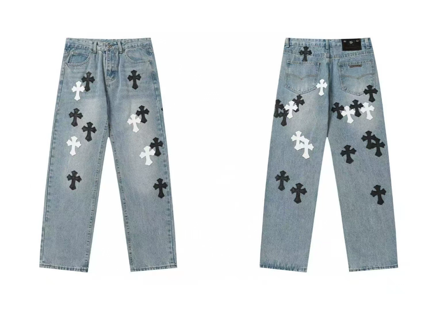 Исправленная версия джинсов с нашивкой крестом Chrome Hearts Croix, вышитые, выстиранные, оптом, дропшиппинг