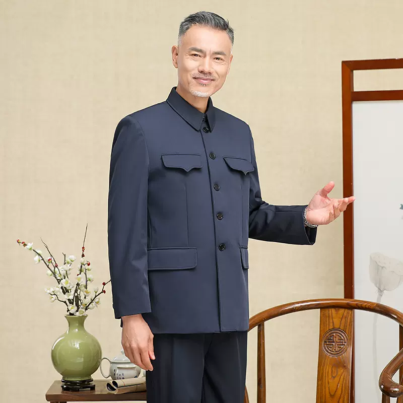 中老年男士中山装春秋爸爸装中山服外套秋冬新中式演出中国风唐装