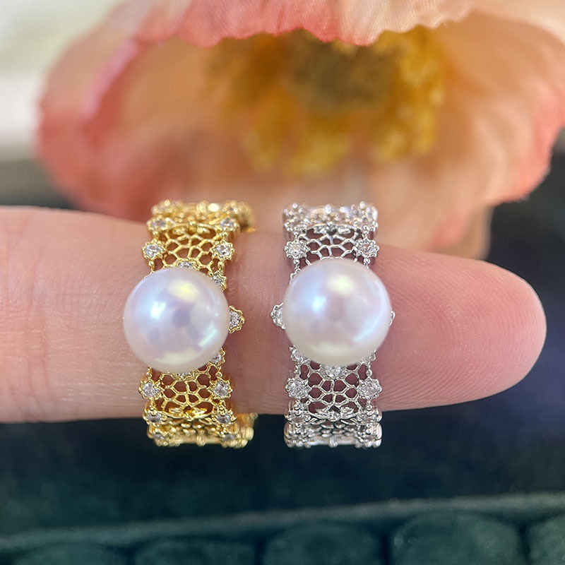 French Retro Pearl Ring Setting For Women In Gold Plated Copper_voghion.com