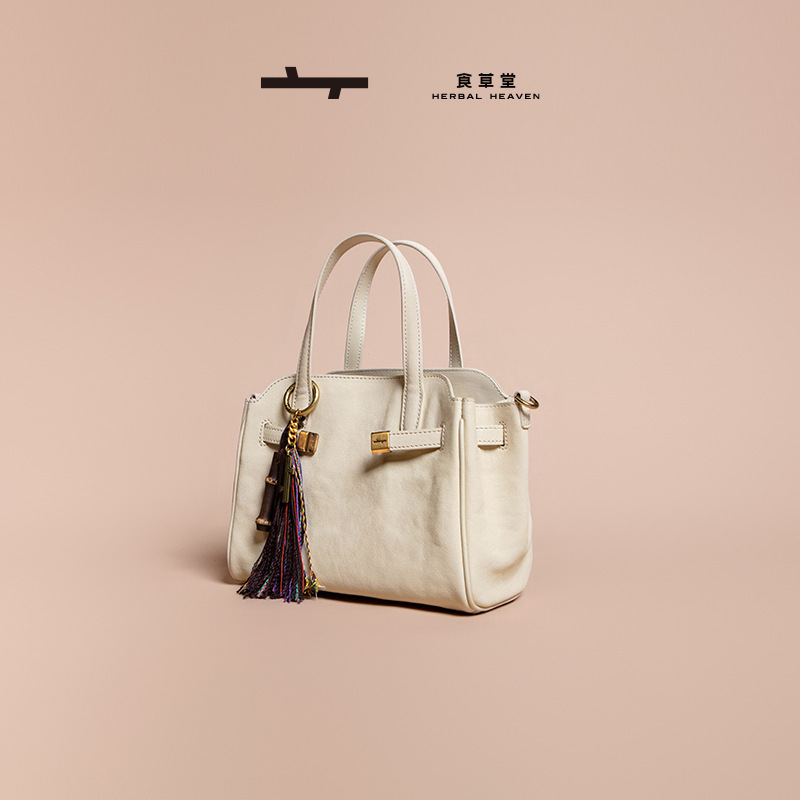 [Same Style as Wang Churan] Shi Cao Tang Tote Bag First Layer Vegetable Tanned Cowhide Shoulder Handbag Crossbody Bag Commuting Bag