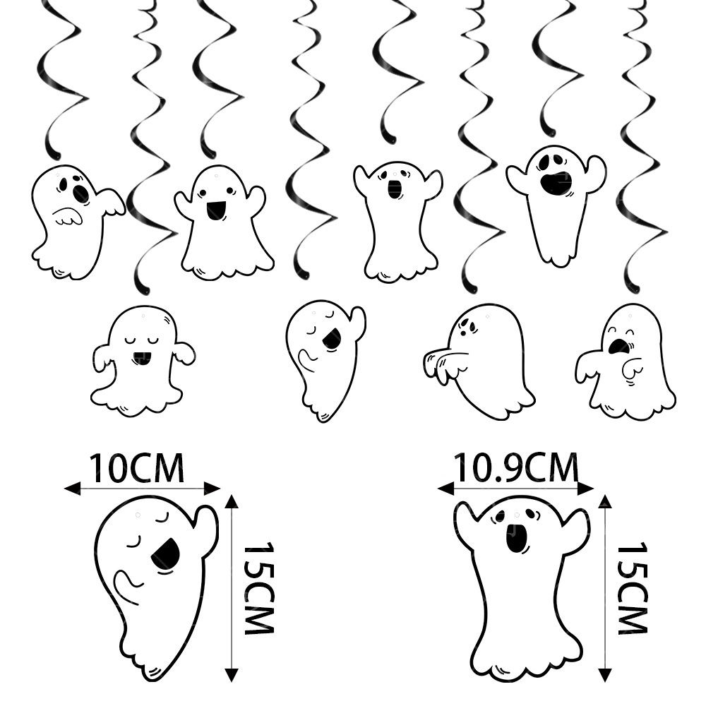 Suministro directo de fábrica de carteles en espiral de bandera de halloween, adornos en espiral de decoración de fiesta de halloween de flores fantasma