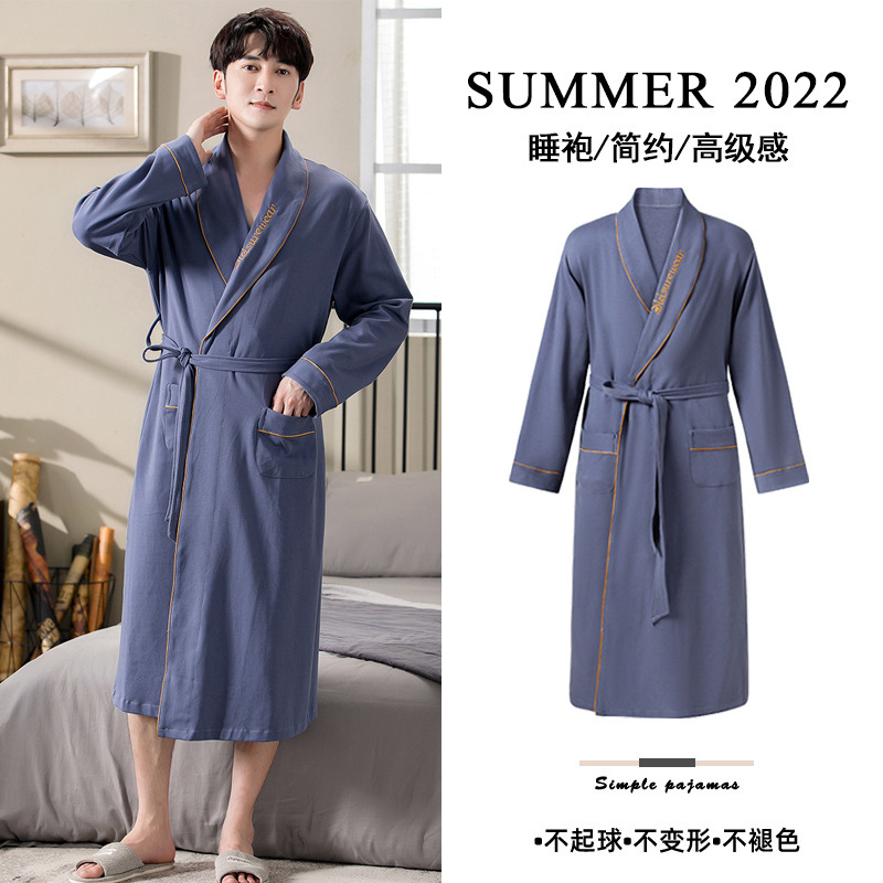 Men's Pajamas, Men's Spring & Fall Pure Cotton Long-Sleeved Bathrobes, Loose Large Size One-Piece Pajamas, Bathrobes, Mid-Length Home Clothes Men's Pajamas, Men's Spring & Fall Pure Cotton Long-Sleeved Bathrobes, Loose Large Size One-Piece Pajamas, Bathrobes, Mid-Length Home Clothes
