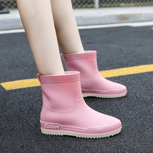 Rain boots short tube women's non-slip wear-resistant fishing water shoes fleece-lined warm rubber shoes waterproof kitchen rain boots