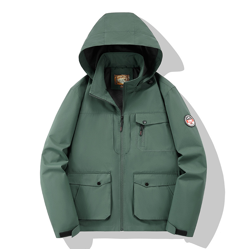 Chaqueta de tamaño grande transfronterizo primavera y otoño chaqueta de hombre a prueba de viento chaqueta impermeable de bolsillo para hombres carga al aire libre chaqueta casual