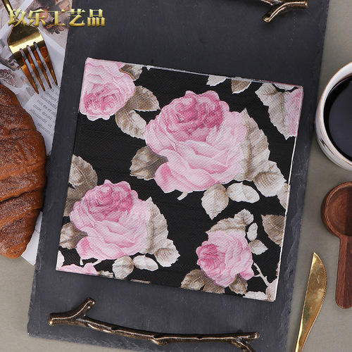 Factory new color rose printed napkins floral decorative placemats creative paper towels party wood pulp paper towels