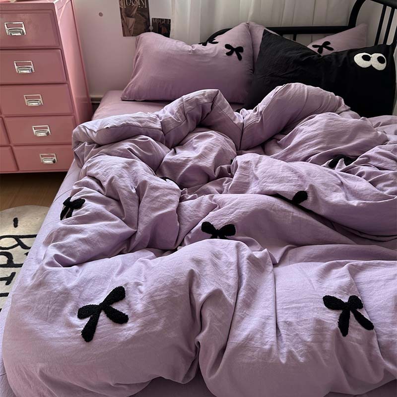 Y 보우-퍼플 [입체 타월 자수·슈퍼 소프트 워싱 코튼·걱정 없는 알몸 수면]