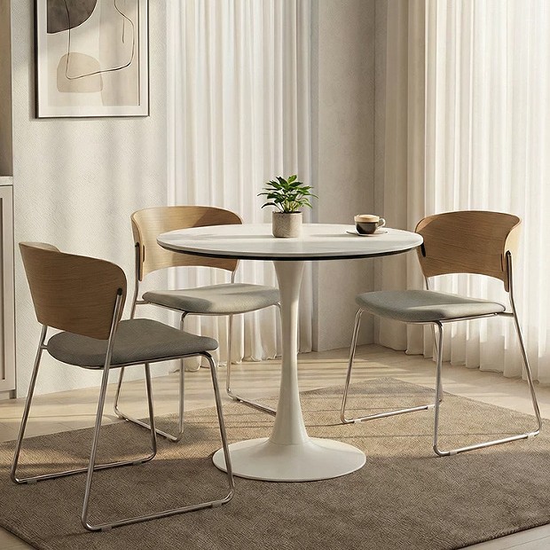 Rock slab small round table set for reception, meetings, and coffee, suitable for balconies, snack shops, and casual dining