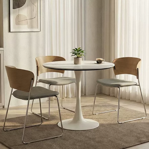 Rock slab small round table set for reception, meetings, and coffee, suitable for balconies, snack shops, and casual dining