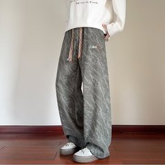 灯芯绒裤子男春秋季新款潮牌扎染伞兵裤大码宽松直筒阔腿休闲长裤