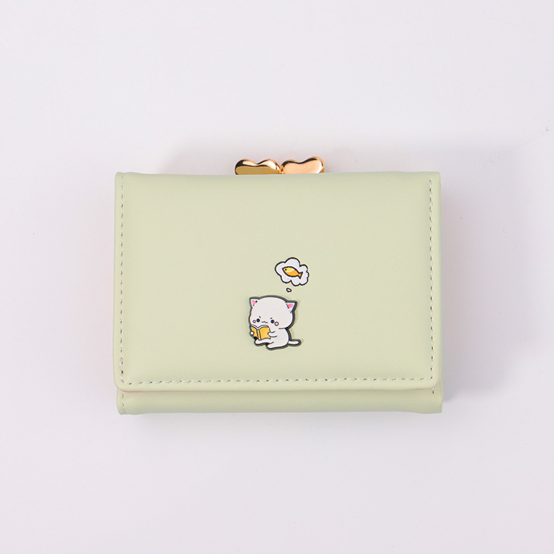 Cartera de venta en caliente transfronteriza en niñas macarón gato clip cartera corta plegable pu piel bolsa de cambio bolsa de tarjeta