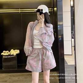 时尚休闲小个子轻薄透气户外防晒衣夏季新款宽松休闲短裤两件套装
