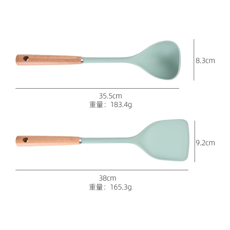 工場現物木柄シリカゲル包鋼シリカゲルシャベルスプーンは鍋専用調理器具にくっつかない高温家庭用シリカゲルシャベル|undefined