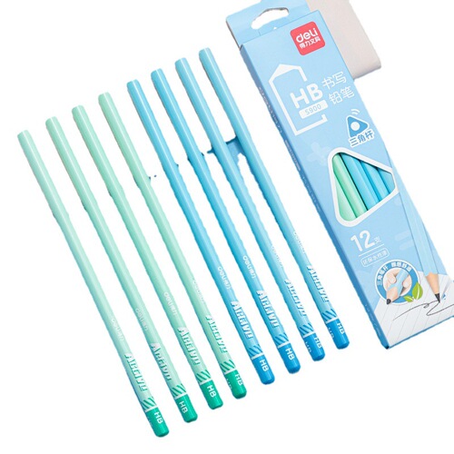 Deli writing pencil simple and cute wooden triangle pole for primary and secondary school students to correct the grip HB pencil stationery wholesale