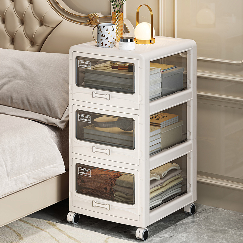 Gabinete de almacenamiento plegable de lujo ligero tipo cajón doméstico con rodas armario de almacenamiento transparente multicapa sala de estar gabinete de hendidura de baño
