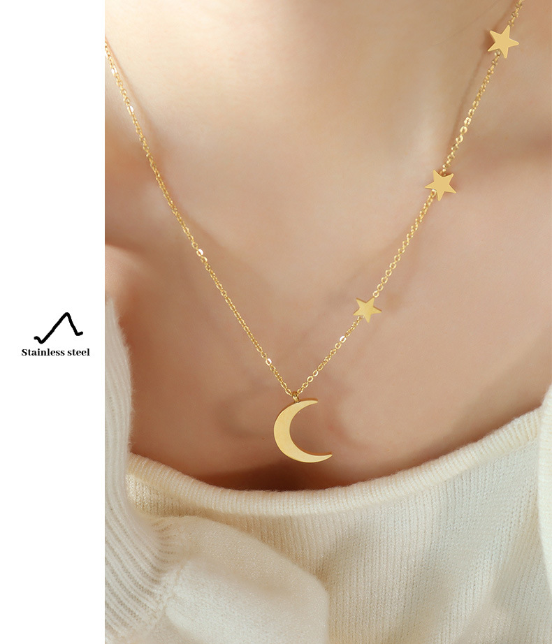 1 Pièce Mode Star Lune Acier Au Titane Placage Collier display picture 3