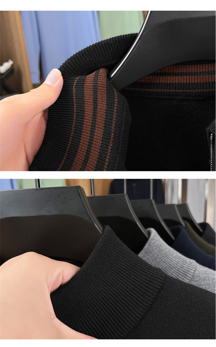 Áo len cardigan nam Haggis 100% len dày dặn có khóa kéo dệt kim cổ đứng — màu đen chi tiết 15