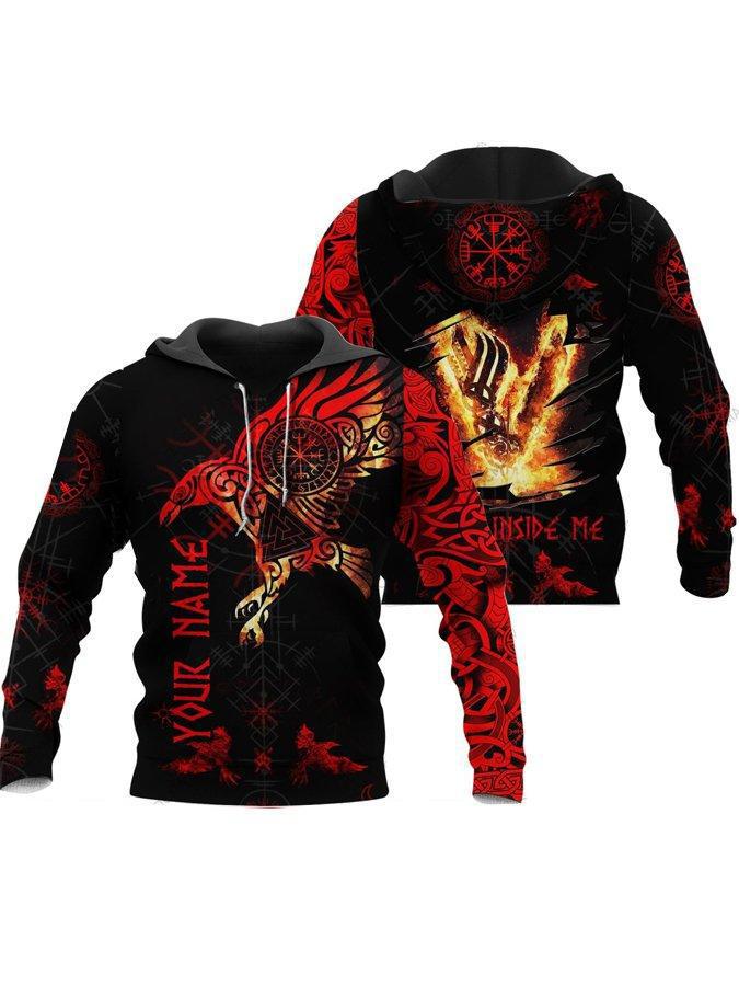 2024 Europa y América Primavera y otoño Moda nuevos hombres Viking Myth Series Cool Armor Print 3D Sudadera con capucha