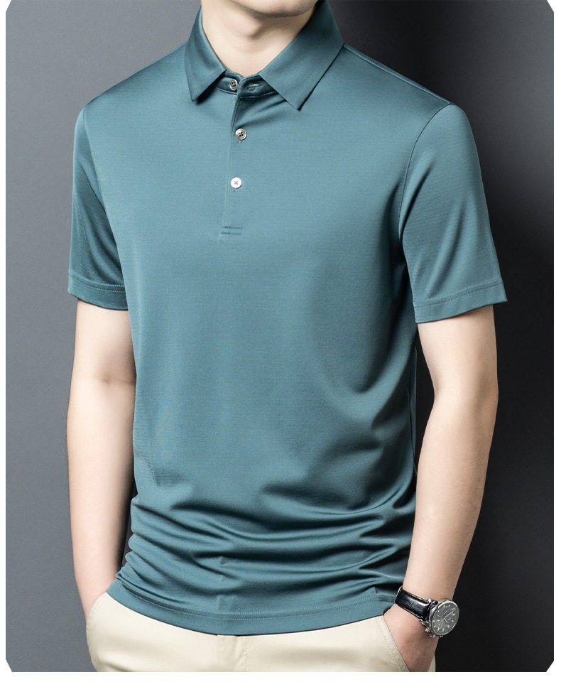 Áo polo nam cổ bẻ tay ngắn chất liệu tơ tằm mềm mịn, form thoải mái mùa hè — Màu xanh lá 25088 chi tiết 8