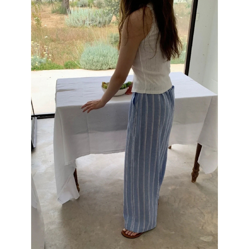 In Stock! 40% Linen Fabric! Eight-Stripe Loose Casual Pants, Relaxed Straight-Leg Pants for Women