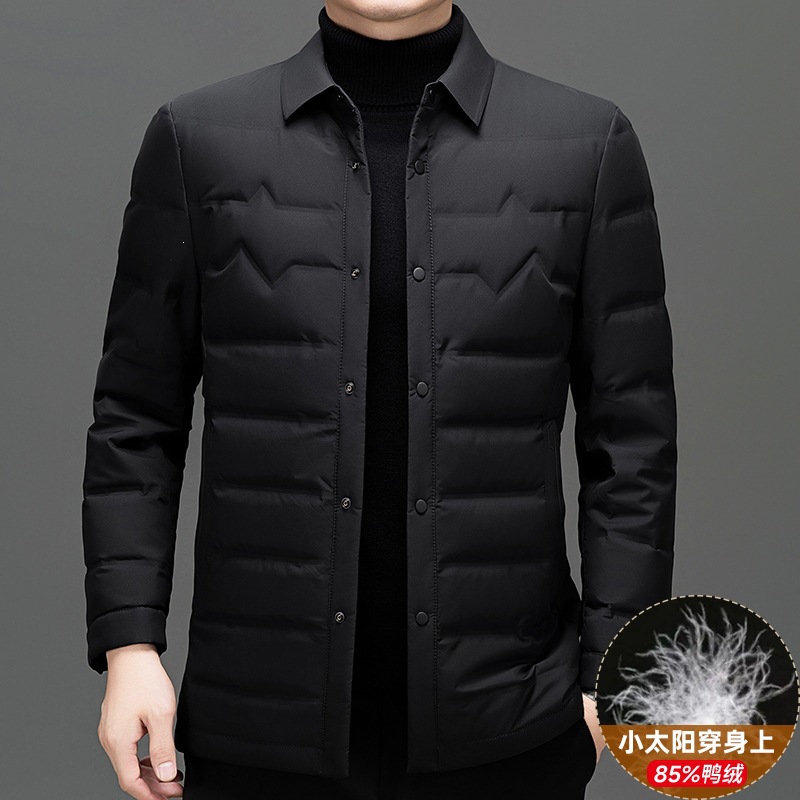 Lightweight men's down jacket with a lapel collar, a stylish and simple solid-color design suitable for young and middle-aged men, versatile and warm for cold weather