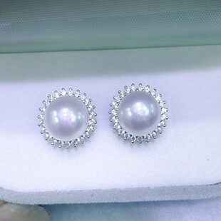 Shanxia Lake Freshwater Pearl Earrings 9-10mm Large Pearl Sterling Silver Simple Fashionable and Generous Accessible Luxury Pearl Earrings