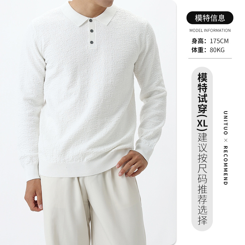 El estilo de lujo ligero de alto nivel esmerizado con solapa polo camiseta de punto de negocios ocio suéter de manga larga camiseta de polo de hombre