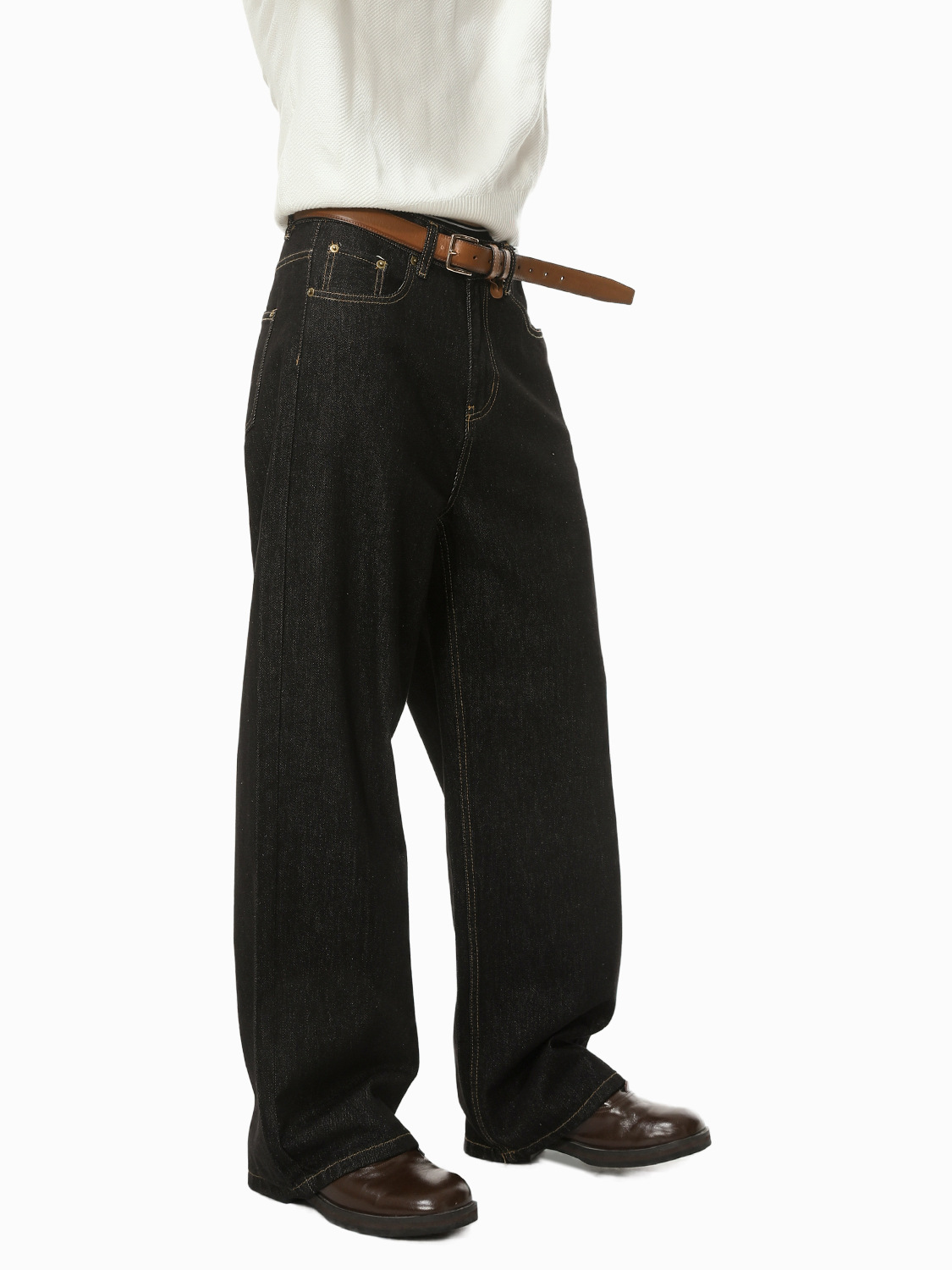 MTLCLOTHES Hombres| Retro americano hombre original vaca negro clásico versátil viaje vaqueros sueltos moda