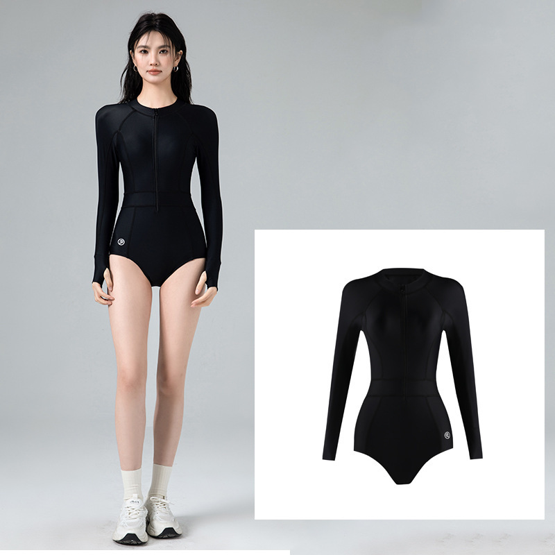 胸が小さい女性向けのクロスボーダー新色ブロックワンピースレトロ水着、お腹をカバーしてスリムに見せる、長袖日焼け止め温泉水着|undefined