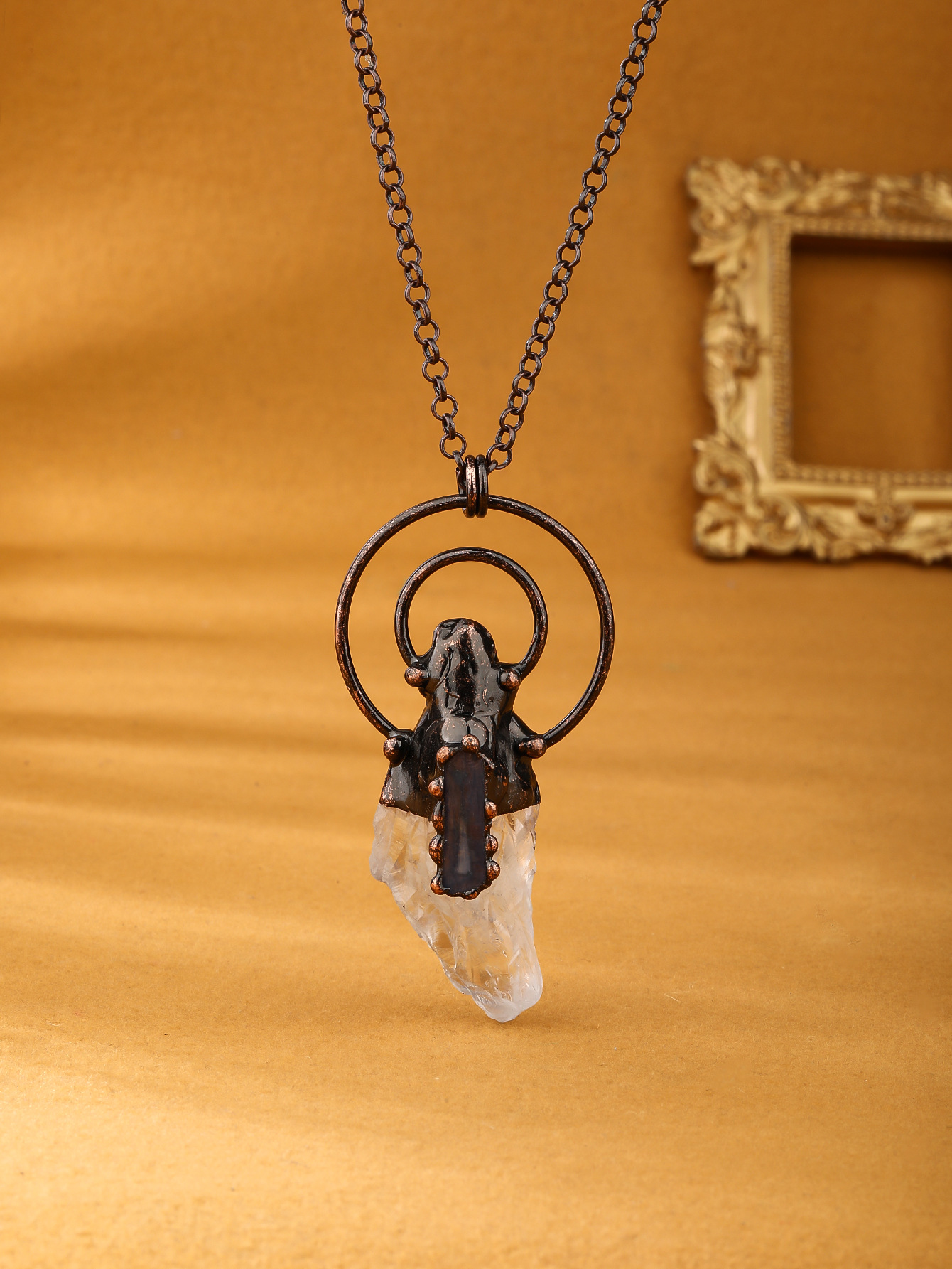 Street Occasion Women's Crystal Copper Cable Chain Healing Geometric Pendant Necklace Healing Crystals Jewelry