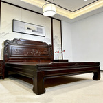 紫檀木全实木床1米8中式榫卯结构古典雕花主卧婚床2米老虎脚大床