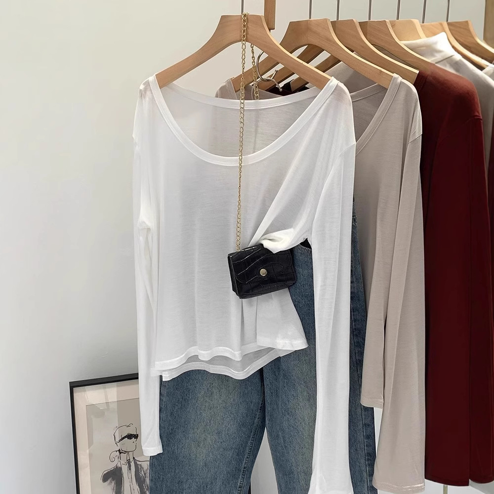 Tencel Lyocell Skin-friendly Loose Thin Sunscreen Inner Base Blouse Women's Autumn New T-shirt Top