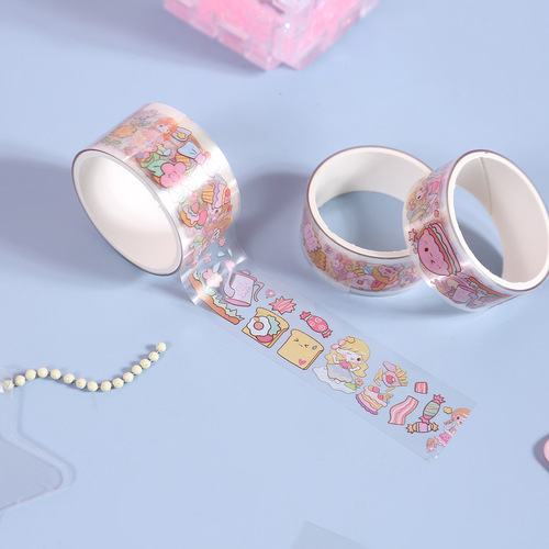 Gold-foiled gift box with transparent PET stickers—cute, student-friendly, creative washi tape for journals, plus adorable cartoon decals