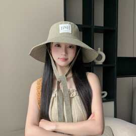 JM格大檐贴布时尚百搭渔夫帽女春夏百搭休闲遮阳帽度假沙滩盆帽潮