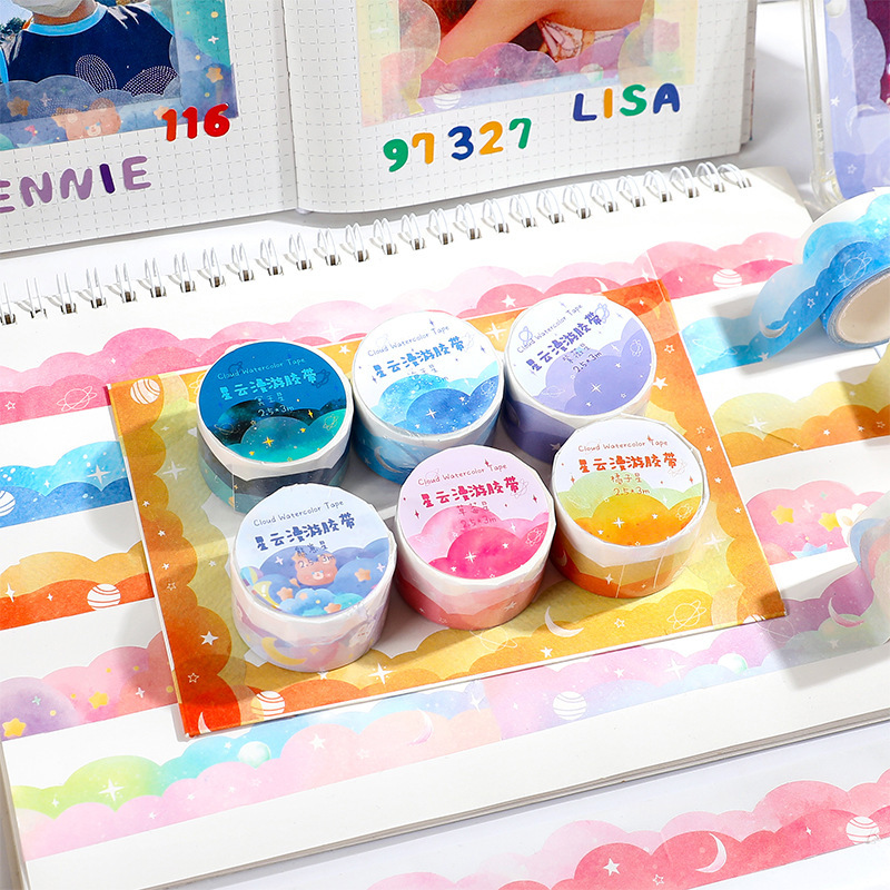 Cinta de encaje, cuenta de mano de nube de fantasía, con pegatinas de cuenta de mano y borde de papel, pegatinas de paisajismo de decoración de corazón de niña linda