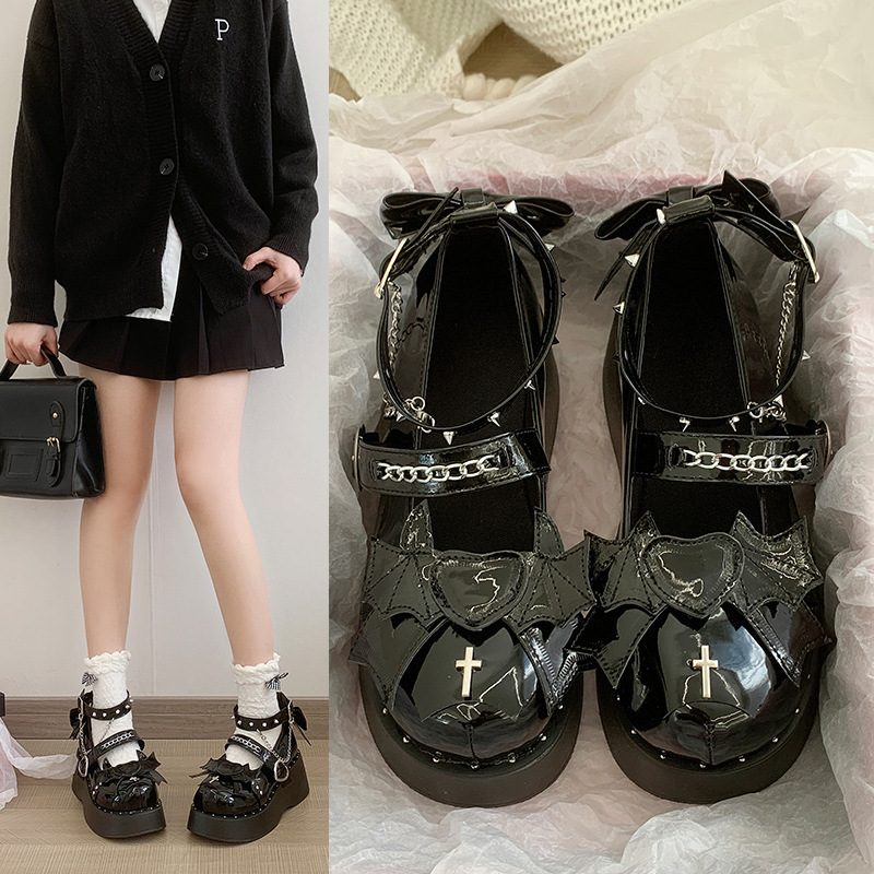 Devil Party Sweet Cool Subculture Thick-Soled Shoes 2024 Spring New Small Leather Shoes