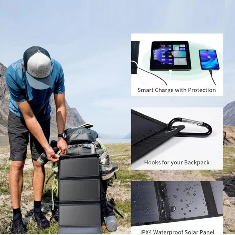 便携太阳能折叠包电池板28w高品质高功率快充带支架移动充电器