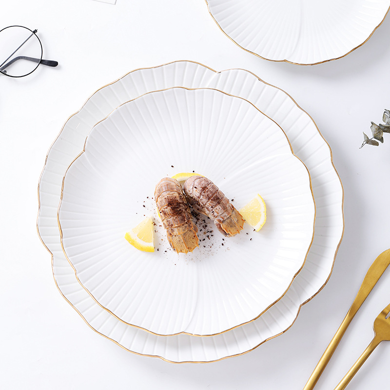 Western-style Steak Dinner Plate Household Large Flat Plate Shallow Plate Fruit Plate Ceramic Premium Sense White Cake Dish Plate