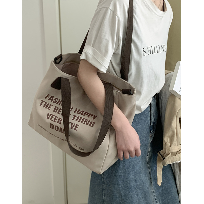 Original homemade Japanese multi-pocket large-capacity tote canvas bag simple school bag portable shoulder crossbody bag for men and women