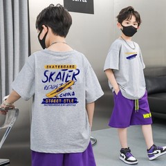 男童T恤短袖夏季纯棉宽松落肩童装男孩上衣儿童夏装男大童体恤潮