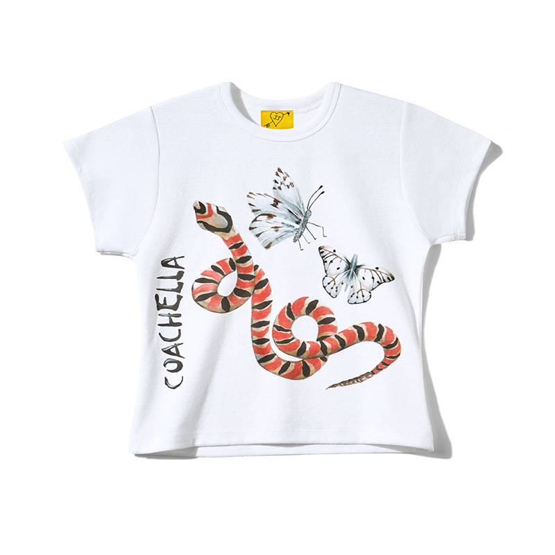 Jjx Animal Flower Print Slim Short-Sleeved Baby T-Shirt Women's Summer New Sexy Niche Design Short Top Jjx Animal Flower Print Slim Short-Sleeved Baby T-Shirt Women's Summer New Sexy Niche Design Short Top