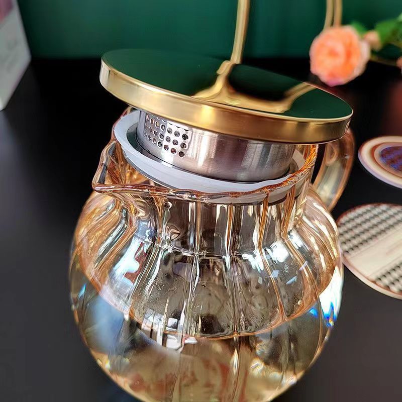 Small pumpkin amber cool water kettle flower teapot thickened high temperature resistant household large capacity cold water cup teapot set