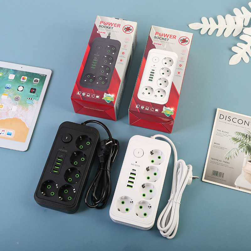 Caja de conexión europea Q338 paquete de caja de color neutro 4USB + 1 interruptor de botón grande tipo-c
