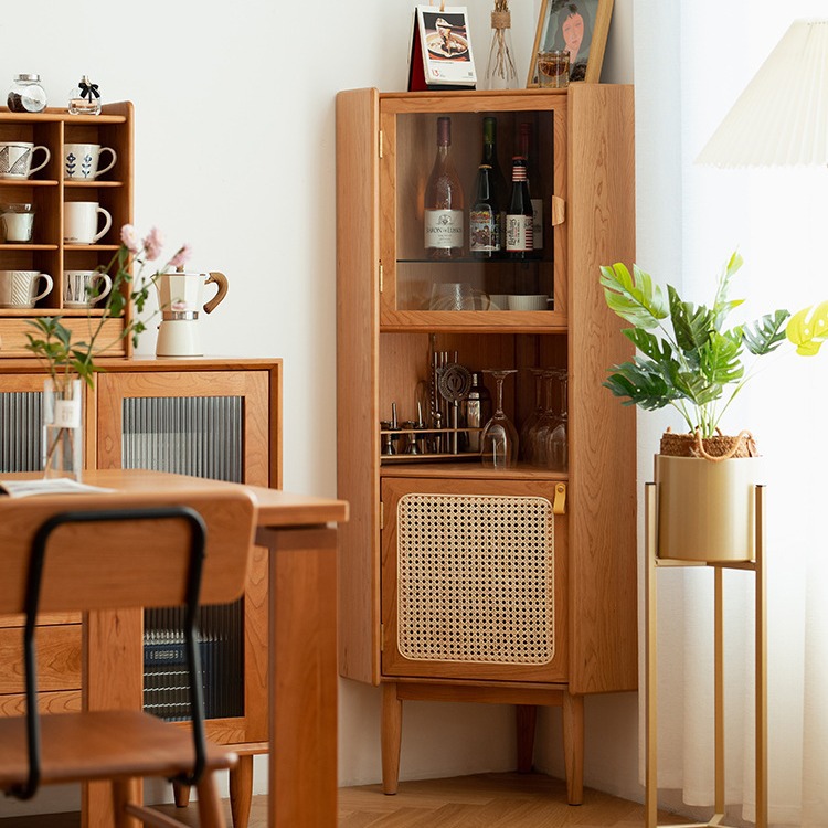 Corner Locker Nordic Solid Wood Wall Corner Cabinet Guest Restaurant Triangle Rattan Storage Rack Pentagonal Study Bookcase