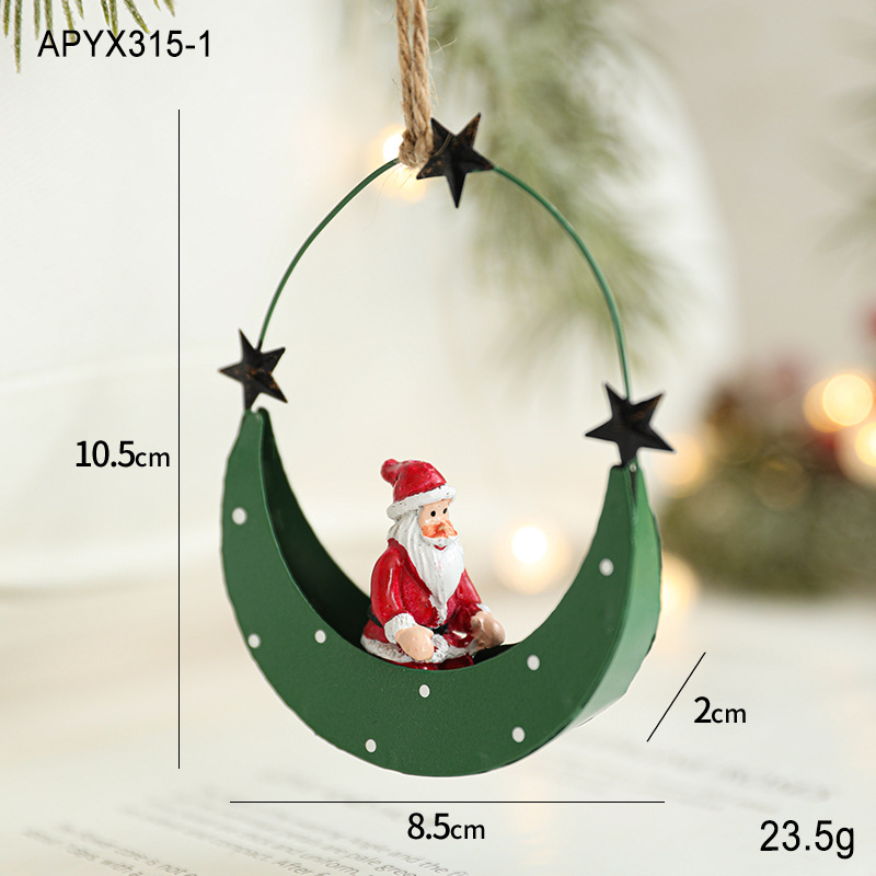Navidad colgante de hierro forjado forma alienígena nave luna muñeco de nieve alce Santa colgante árbol de Navidad colgante decoración de mesa
