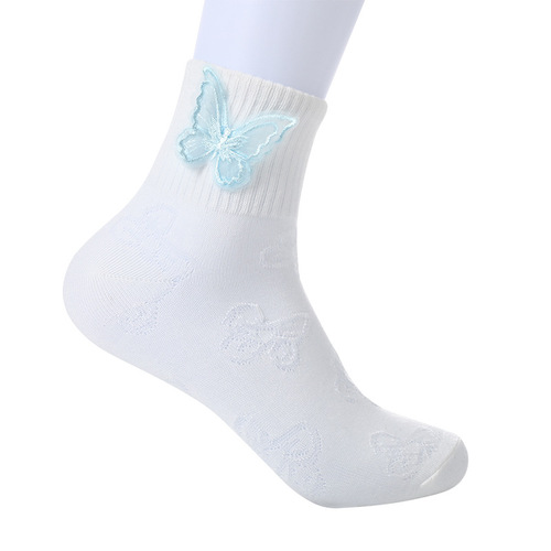 Spring and summer embroidery three-dimensional 3D butterfly mid-calf socks jk lolita white socks fairy pile socks wholesale
