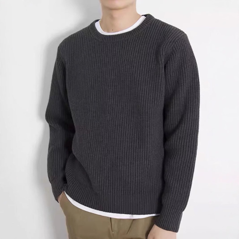 Majia Four-Corner Logo Sweater for Men, Autumn/Winter 2023 New Thickened Round Neck Long Sleeve Loose Knit Sweater