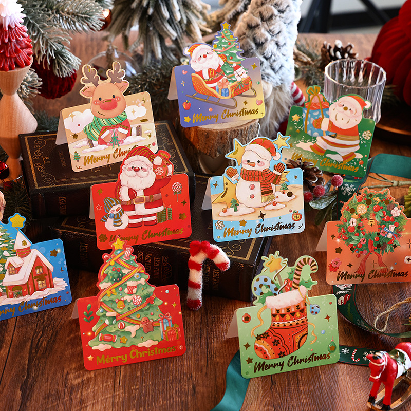Cartoon Ins Hot Stamping Cute Christmas Card Head Christmas Decoration Stereo Thickeneded Small Card Gift Packaging Material