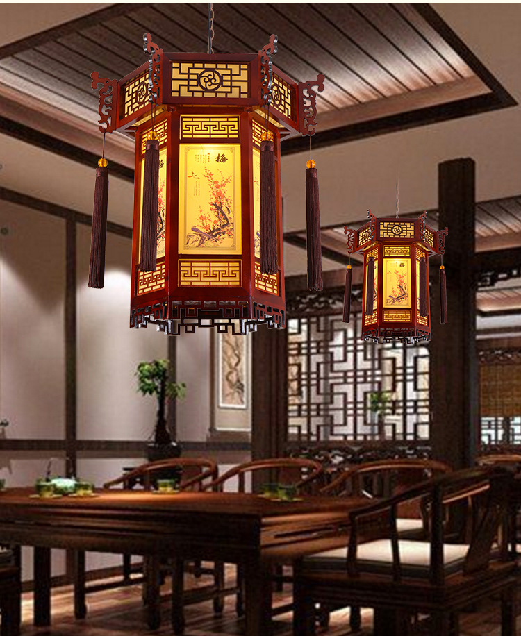 中式仿古实木宫灯羊皮宫廷吊灯复古建筑酒店寺庙长廊亭子六角灯笼-阿里巴巴