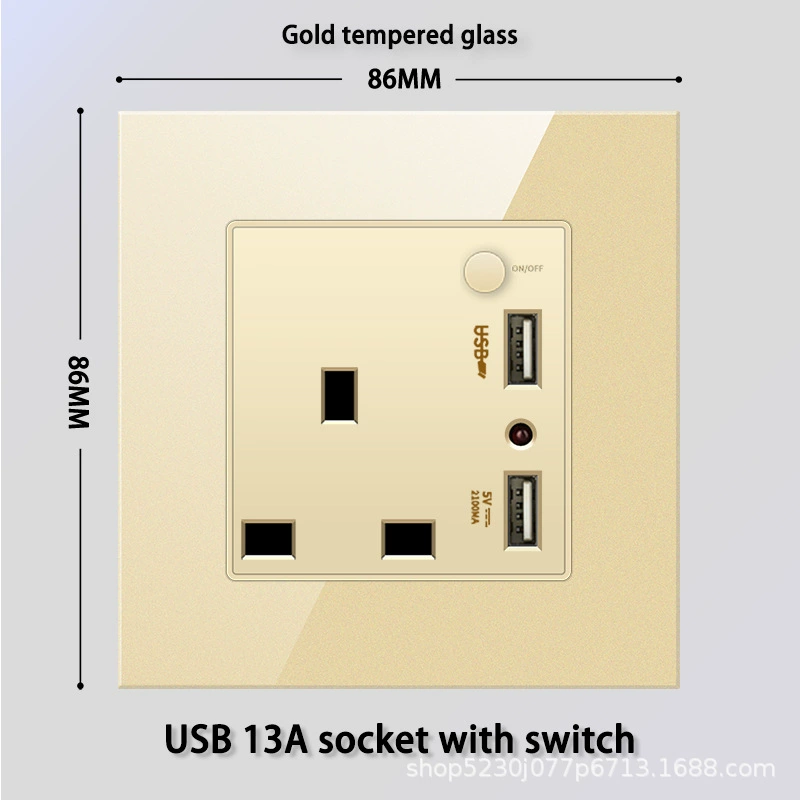 Золотое закаленное стекло в стиле Гонконг и Макао 13A с USB-вилкой электрический выключатель панель пористая Type-C